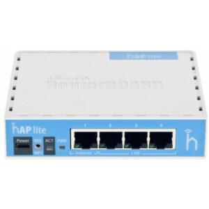 Routeur MikroTik hAP lite RB941-2nD compact, Wi-Fi 2,4 GHz, 4 ports Ethernet, idéal pour domicile et petits bureaux.
